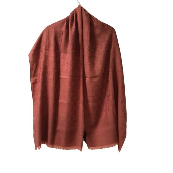 GUCCI - Red Brown Red Wool Silk Scarf 316-032525 - Picture 1 of 6